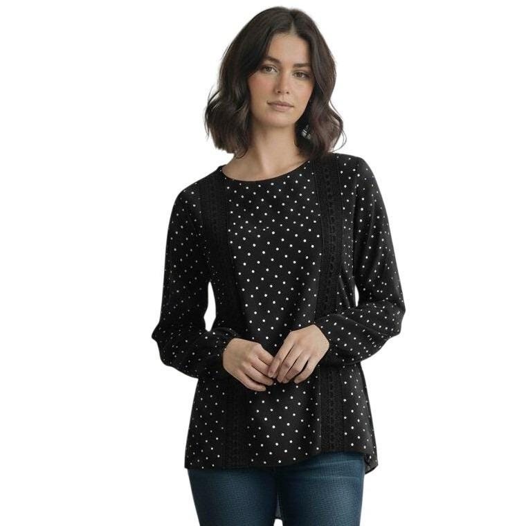 Vintage 90s Liz Claiborne Large Petite Black & White Polka Dot Blouse | Nwot
